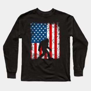 Bigfoot American Flag Sasquatch Long Sleeve T-Shirt